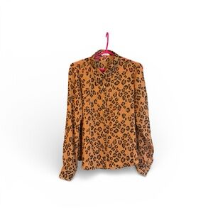 LEI Animal Print Button Down Blouse - Tan and Black XL Casual Business Baddie